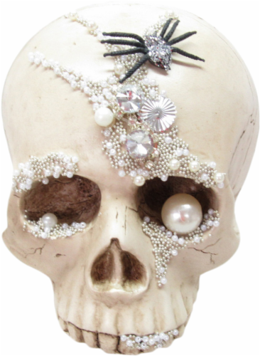 Holiday Home® Jeweled Skull with Spider - White/Silver/Black Perspective: front