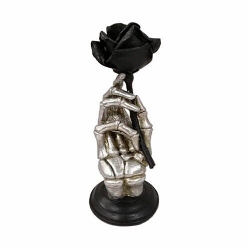 Holiday Home® Skeleton Hand Holding Rose - Silver/Black Perspective: front
