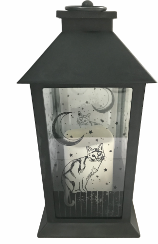 Holiday Home Cat LED Lantern - Clear/Black Perspective: front