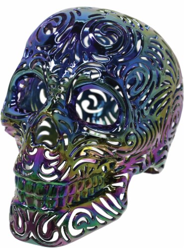 Holiday Home Laser Weave Oil Slick Skull Decor Perspective: front