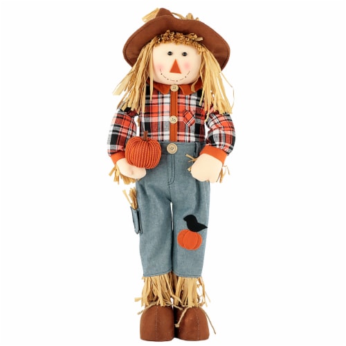 Holiday Home Fabric Scarecrow with Pumpkins Perspective: front