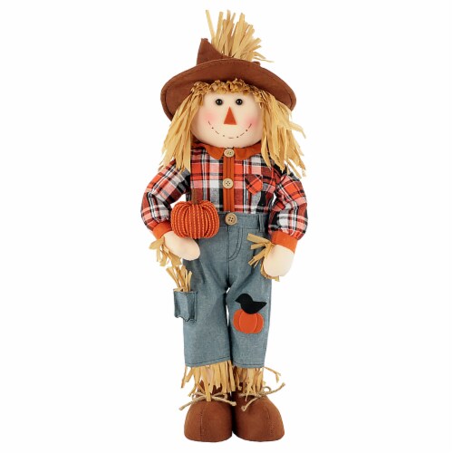 Holiday Home Fabric Scarecrow with Pumpkin Decor Perspective: front