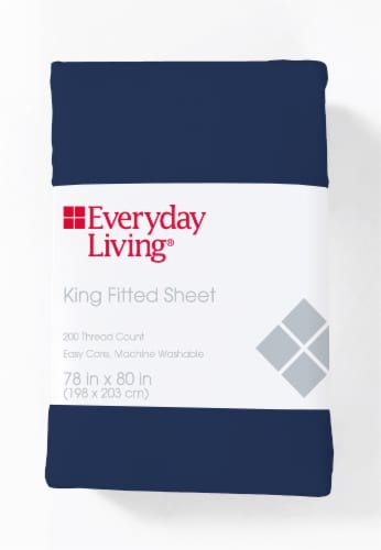 Everyday Living 200 Thread Count Cotton/Polyester Fitted Sheet - Estate Blue Perspective: front