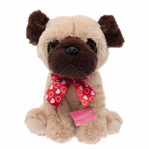 Holiday Home Pug with Heart Patterned Bow Perspective: front