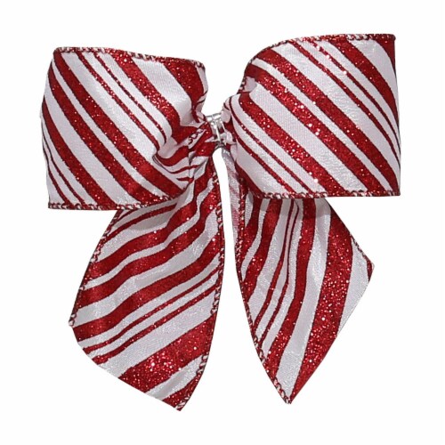 Holiday Home Red Velvet Striped Mini Bows - Red/White Perspective: front