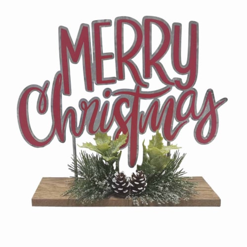 Holiday Home Red Metal Christmas Sign Perspective: front