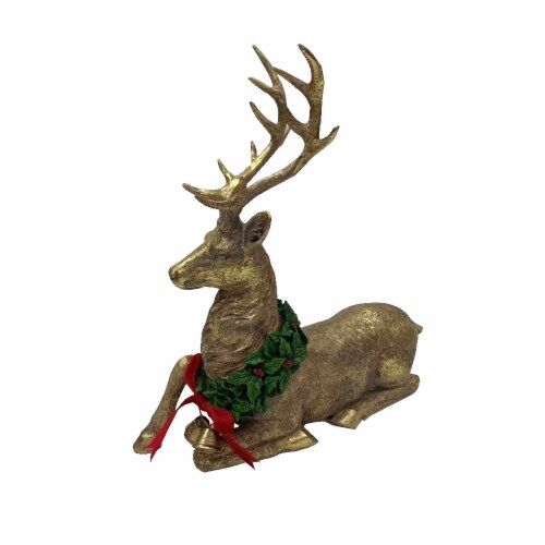 Holiday Home Sitting Reindeer Decor - Gold Perspective: front