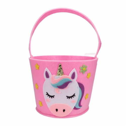 Holiday Home Pink Unicorn Felt Basket Perspective: front