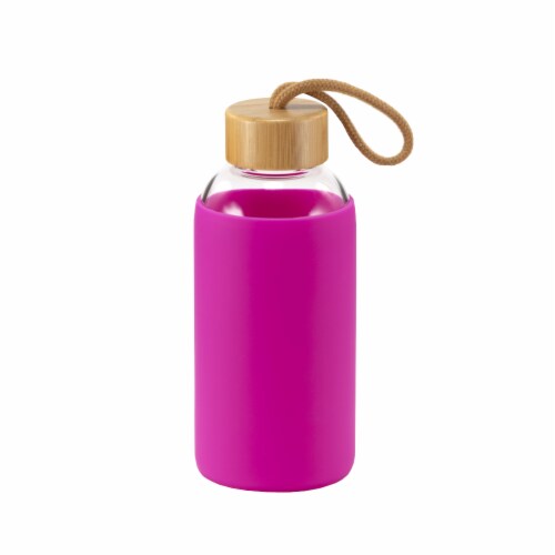 Neon Kactus - Hand Blown Borosilicate Glass Water Bottle with Bamboo Carry Handle Lid, Glass Bottles with Food-grade Silicone Sleeve, Plastic-Free