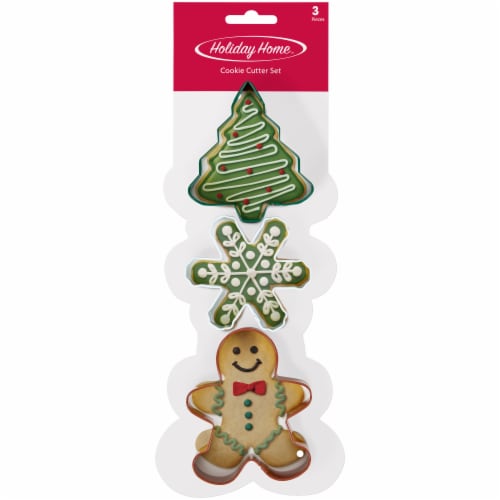 Holiday Home™ Tree Snowflake and Gingerbread Boy Cookie Cutter Set Perspective: front
