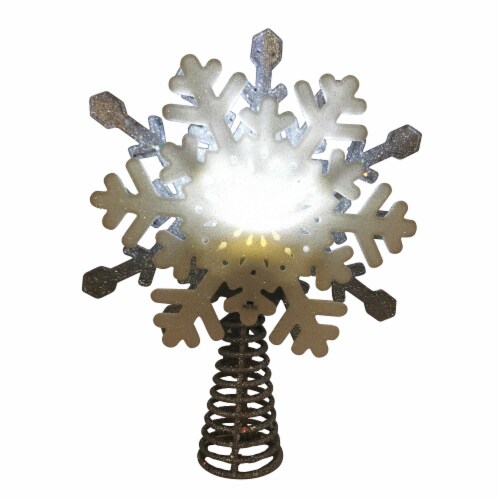 Holiday Home 11.5 In LED Sliver & White Glitter Snowflake Tree Topper Perspective: front
