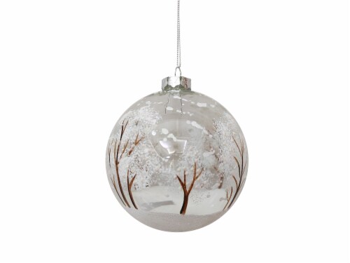 Holiday Home Winter Scene Round Christmas Ornament Perspective: front