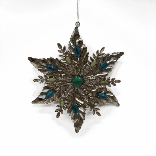 Holiday Home Metal Snowflake Christmas Ornament - Gold Perspective: front