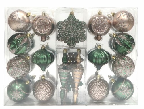 Holiday Home Shatterproof Christmas Ornaments - Green/Champagne Perspective: front