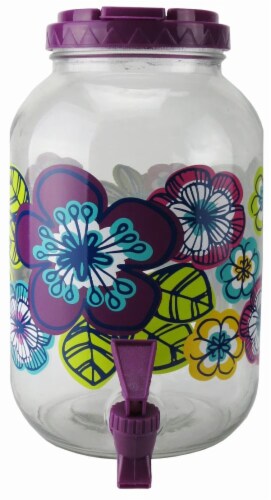 HD Designs Outdoors® Tropical Floral Print Glass Sun Tea Jar - Multi-Color Perspective: front