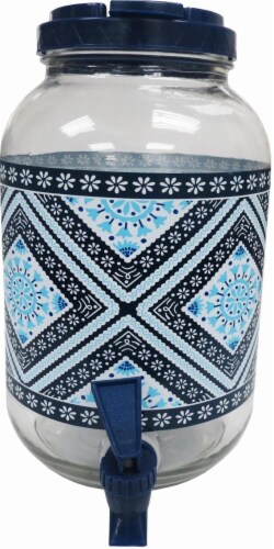 HD Designs Outdoors® Quilted Print Glass Sun Tea Jar - Blue Perspective: front