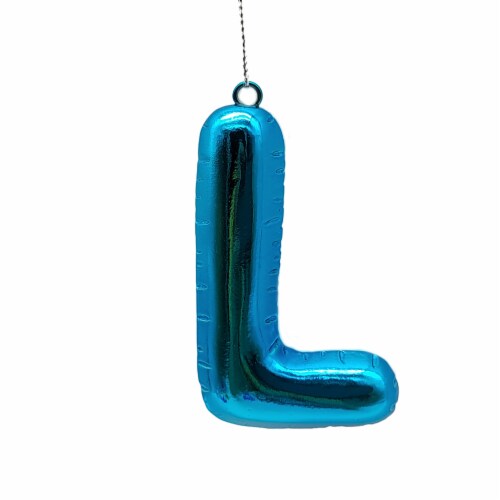 Holiday Home Monogram L Balloon Christmas Ornament - Blue Perspective: front