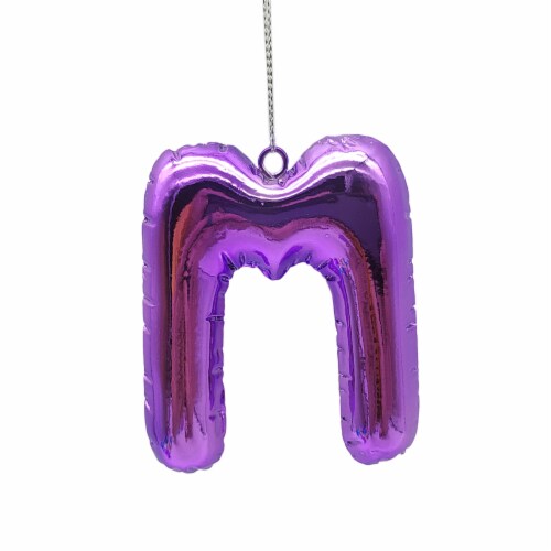 Holiday Home Monogram M Balloon Christmas Ornament - Purple Perspective: front