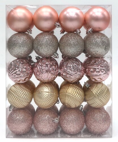 Holiday Home Shatterproof Christmas Ornament Set - Pink/Champagne Perspective: front
