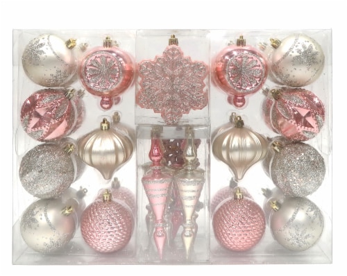 Holiday Home Shatterproof Christmas Ornament Set - Pink/Champagne Perspective: front