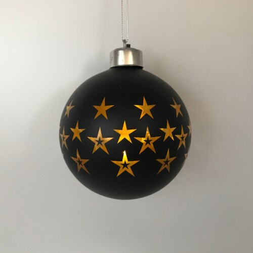Holiday Home™ Black Ball with Stars Christmas Ornament Perspective: front