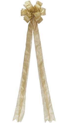 Holiday Home Metallic Mesh Tree Topper Bow - Gold Perspective: front