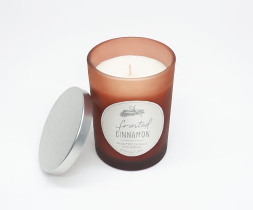 HD Designs Frosted Cinnamon Jar Candle Perspective: front