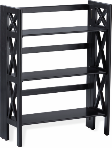 EL2 by Everyday Living Wooden 3-Tier X-Frame Folding Black Bookcase Perspective: front