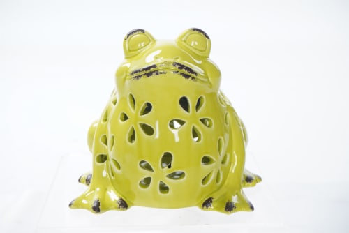 The Joy of Gardening Solar Ceramic Frog Perspective: front