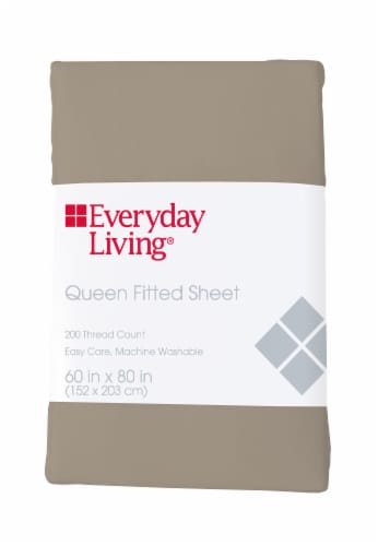 Everyday Living® 200 Thread Count Cotton/Polyester Fitted Sheet - Cobblestone Perspective: front