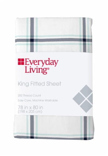 Everyday Living® Cotton/Polyester 200 Thread Count Fitted Sheet - Jasper Plaid Perspective: front