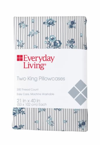 Everyday Living® 200 Thread Count Cotton/Polyester Pillowcase - 2 Pack - Peonies Pinstripe Perspective: front