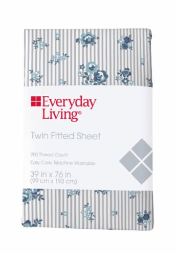 Everyday Living® 200 Thread Count Cotton/Polyester Fitted Sheet - Peonies Pinstripe Perspective: front