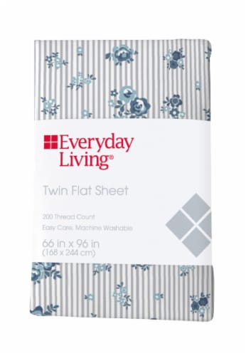 Everyday Living® 200 Thread Count Cotton/Polyester Flat Sheet - Peonies Pinstripe Perspective: front