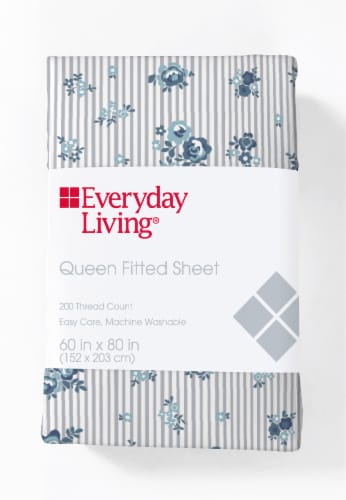 Everyday Living® 200 Thread Count Cotton/Polyester Fitted Sheet - Peonies Pinstripe Perspective: front