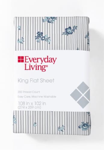 Everyday Living® 200 Thread Count Cotton/Polyester Flat Sheet - Peonies Pinstripe Perspective: front