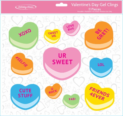 Holiday Home® Candy Heart Valentine's Day Gel Clings - 11 Piece Perspective: front