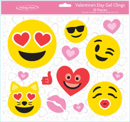 Holiday Home® Smiley Valentine's Day Gel Clings - 19 Pieces Perspective: front