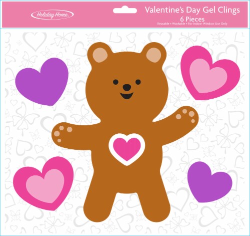 Holiday Home® Bear & Heart Valentine's Gel Clings - 6 Pieces Perspective: front