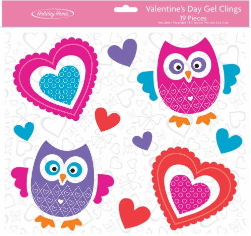 Holiday Home® Owl & Heart Valentine's Gel Clings - 19 Piece Perspective: front