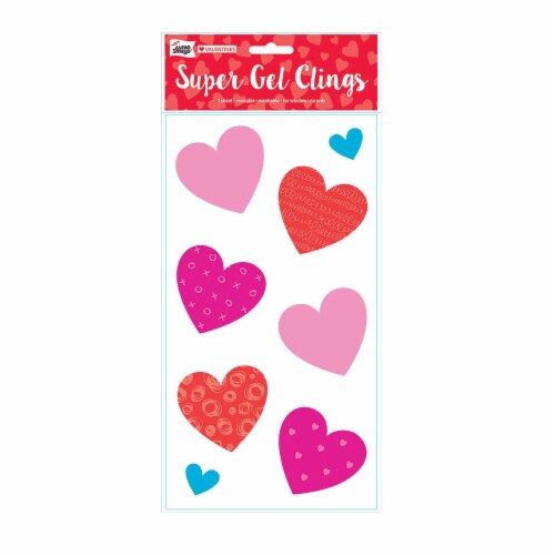 Holiday Home Heart Super Gel Clings - 8 Piece -  Pink/Red Perspective: front