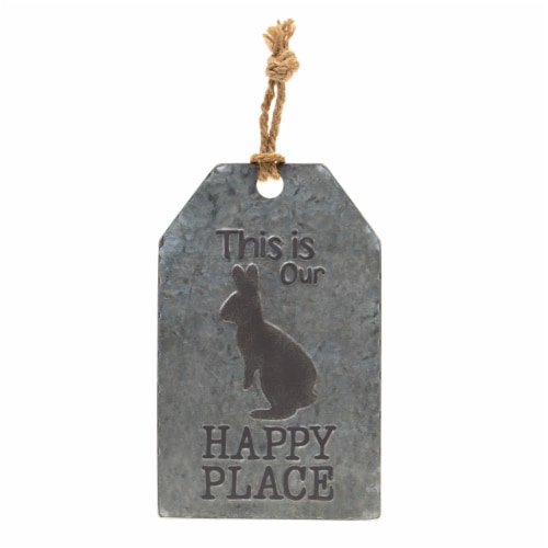 Holiday Home Happy Place Galvanized Tag Sign Perspective: front