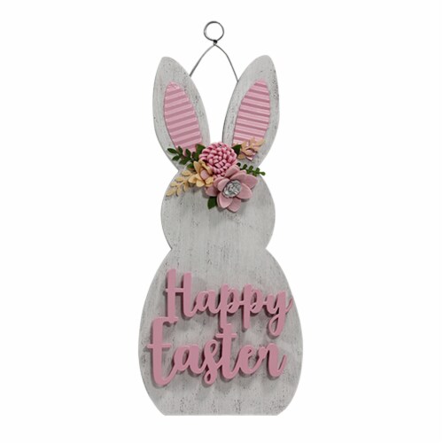 Holiday Home Happy Easter Bunny Sign - Pink Perspective: front