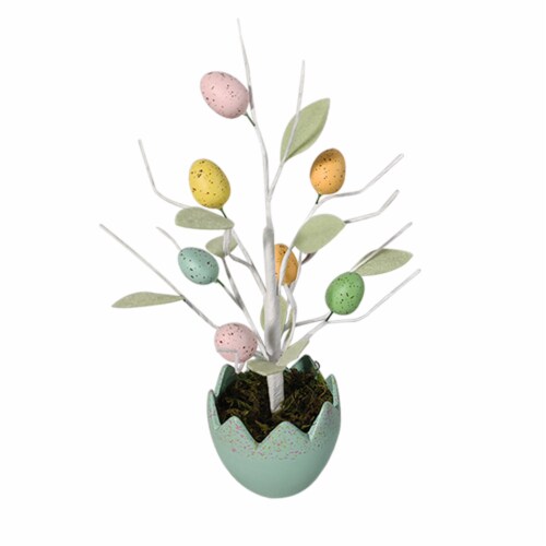 Holiday Home Egg Pot with Egg Tree - Teal Perspective: front