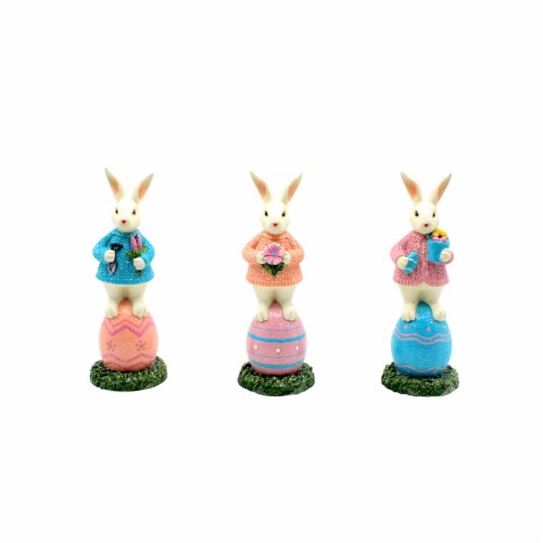 Holiday Home Bunnies Standing on Eggs Decor - Assorted Perspective: front