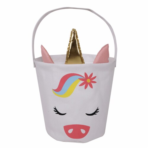 Holiday Home Canvas Unicorn Easter Bucket Perspective: front