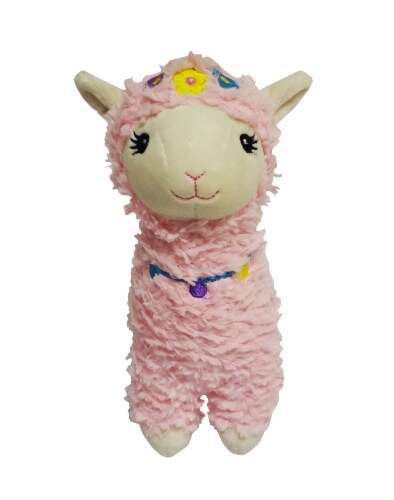 Holiday Home Plush Llama with Flowers - Pink Perspective: front