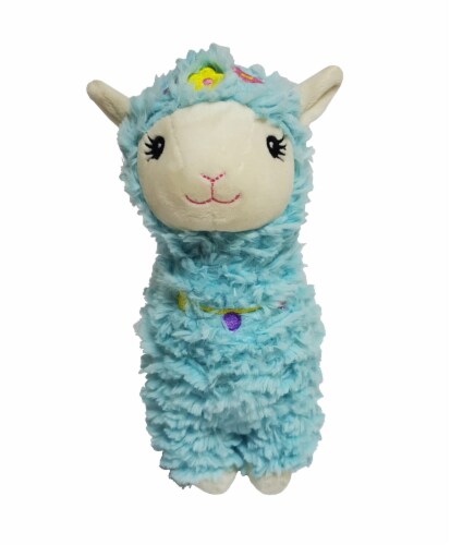 Holiday Home Plush Llama with Flowers - Blue Perspective: front
