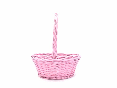 Holiday Home Round Willow Basket - Pink Perspective: front