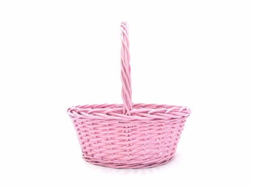 Holiday Home Round Willow Basket - Pink Perspective: front